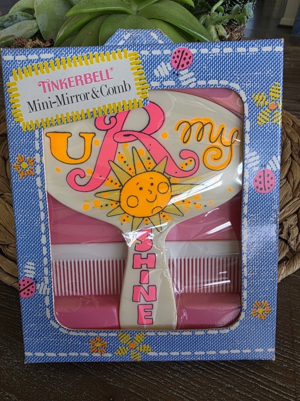 New Boxed Vintage 1970s Tom Fields Tinkerbell Mini-Mirror & Comb Set